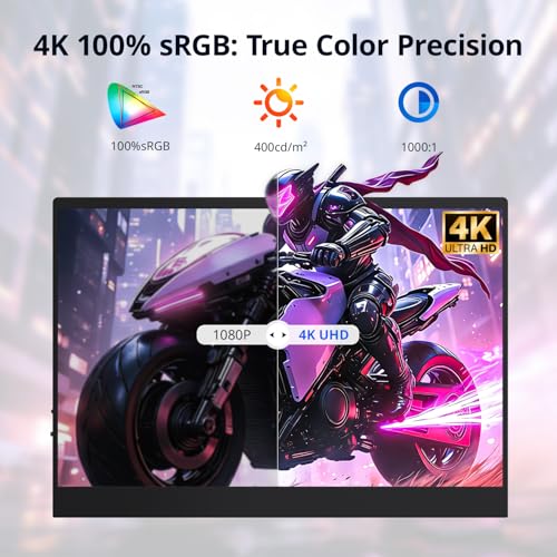 Image of AYY 4k Portable Monitor Touchscreen, 13.4 inch 3840x2160 Second Screen 100% sRGB,400cd HDR USB C Ultra Slim IPS Laptop Monitor, for Mac Switch