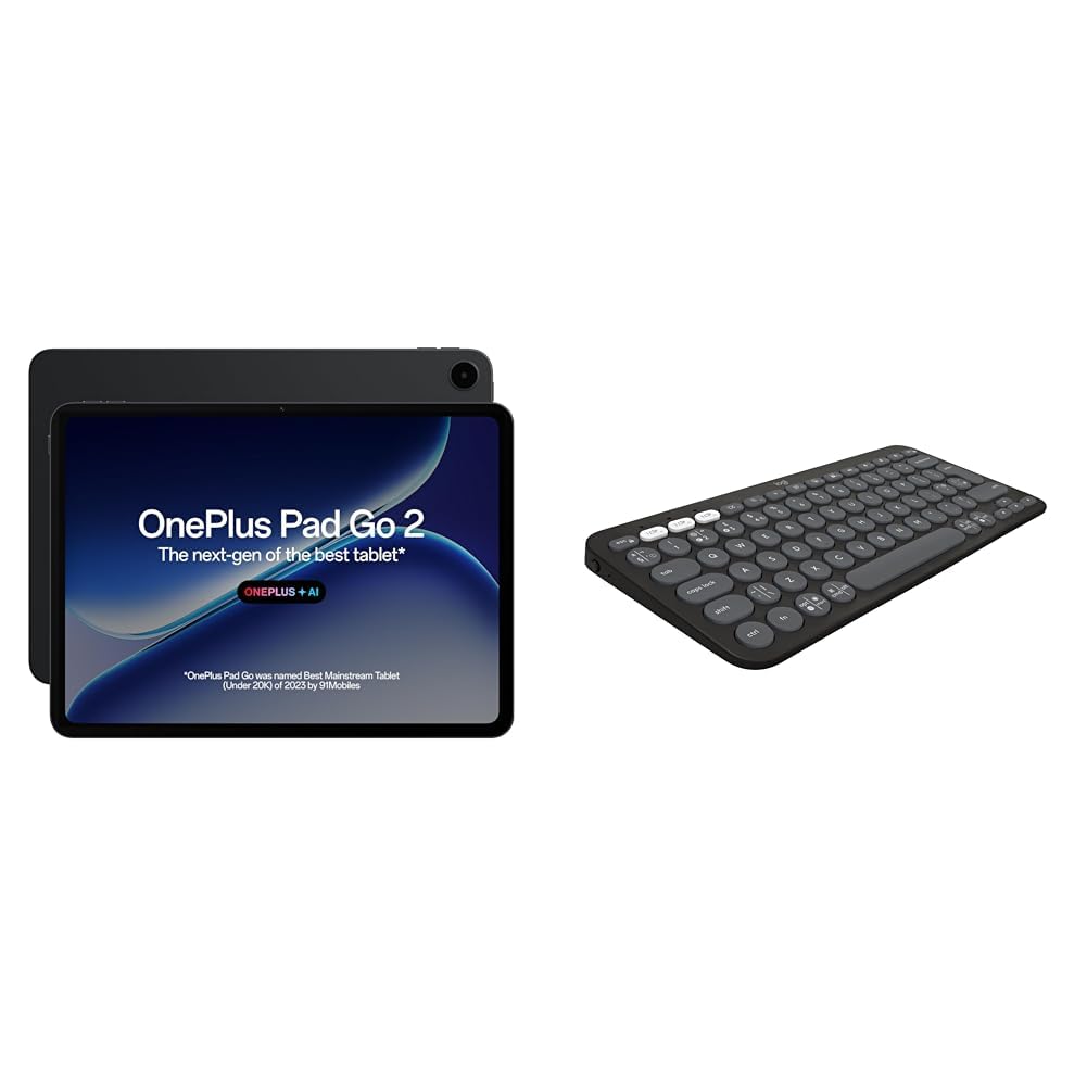 OnePlus Pad Go 2, 30.73 cm (12.1 inch) 2.8K Display, Dolby Vision™, 120Hz Refresh Rate, Quad Speakers, AI, 10050 mAh Battery, 5G Tablet, 8GB RAM 256 GB Storage + Logitech Pebble Keys 2 K380s