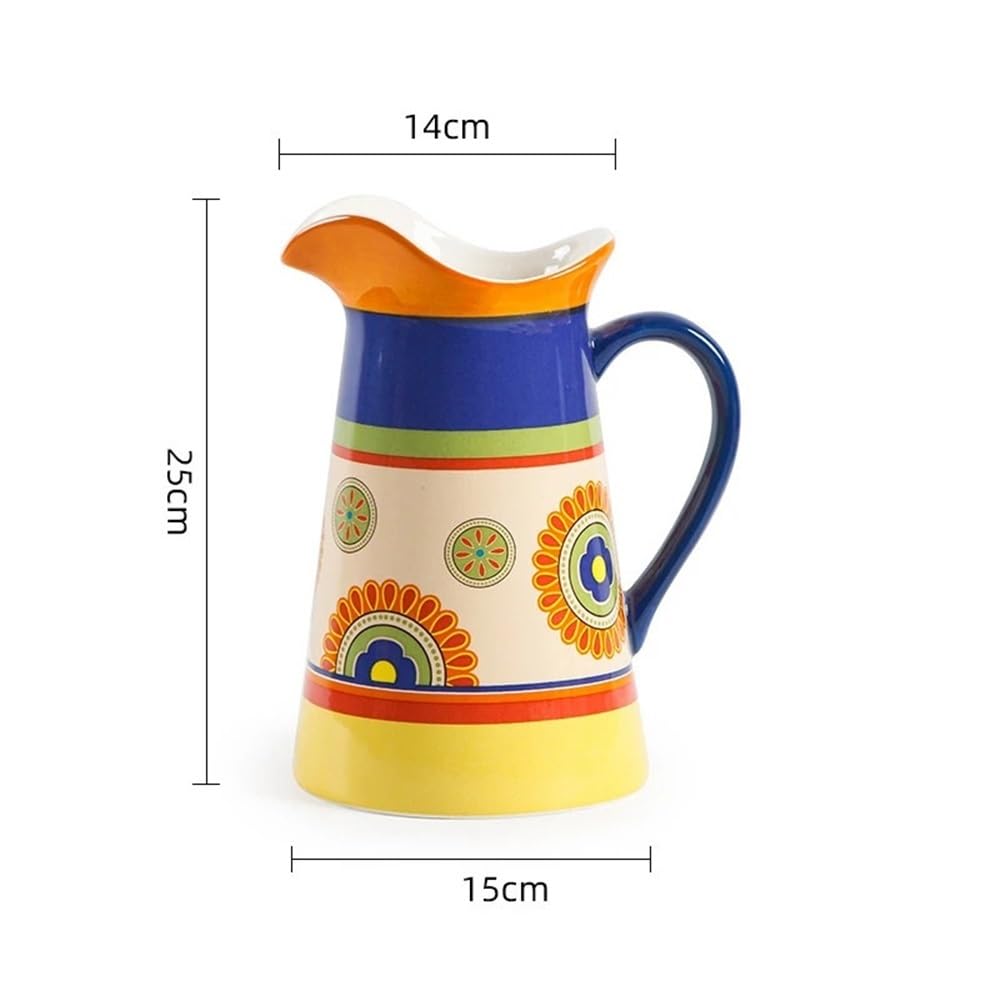 Karafka na wodę 2000 ml dzbanek na zimną wodę z uchwytem ceramiczny dzbanek na wodę do kawy, soku i domowego czajnika (wielokolorowy)