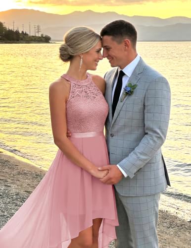 Image of Wedtrend Women's Semi Formal Dresses Halter Bridesmaid Dresses Wedding Guest Dress High Low Prom Dress