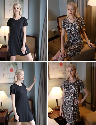Image of Ekouaer 2 Pack Nightgowns for Women Short Sleeve Nightshirt Soft Sleepdress