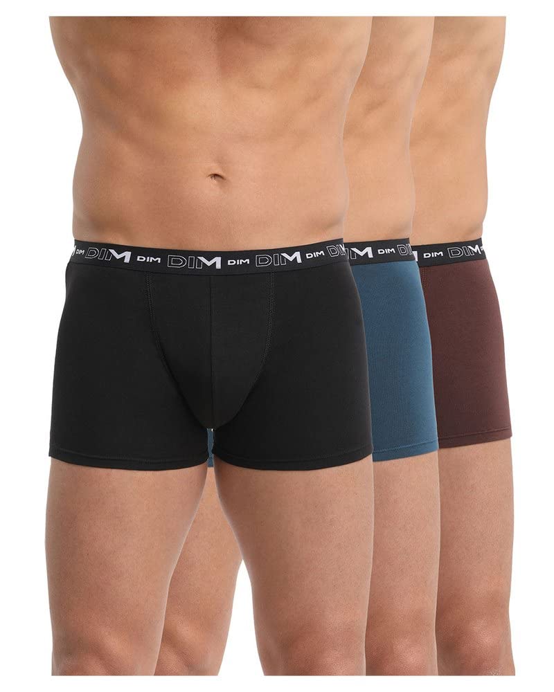 Dim Men's Noir/Brun Fauve/Klein Breathable Stretch Cotton Optimal Support X3 Boxer, Black/Brown, M