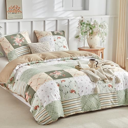 Tokokimo Housse de Couette 200x200 avec 2 Taies d'oreiller 65x65 cm - Motif Patchwork Floral Bohème - 100% Microfibre Parure de lit 200x200 avec Fermetures...