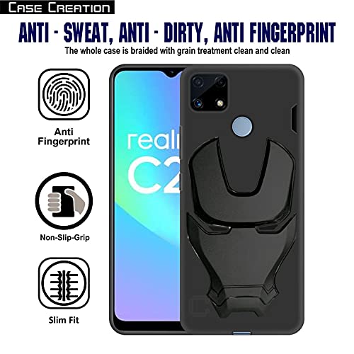 Image of COVERLY Official 3D Smooth Feel Avengers Logo Mask Soft Rugged Grip TPU Silicone Iron Man Engraved Cartoon Movie Engraved Silicone Rubber Matte Strong Back Cover for Realme C25 (6.50 inch) - Black