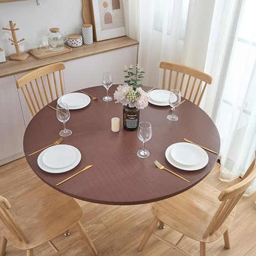 NLMUVW Chocolate Brown Round Vinyl Tablecloth with Flannel Backing, 100% Waterproof Fitted PVC Table Cloth Wipe Clean Table Cover for Indoor and Outdoor, 45"- 56" by NLMUVW - Image 6