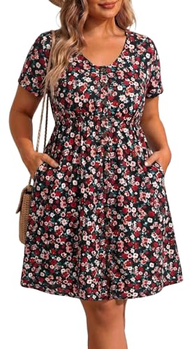 Image of Holipick Women's Plus Size Summer Dresses for Women Casual Dress with Pockets A-Line Swing Button Down Sleeveless V Neck