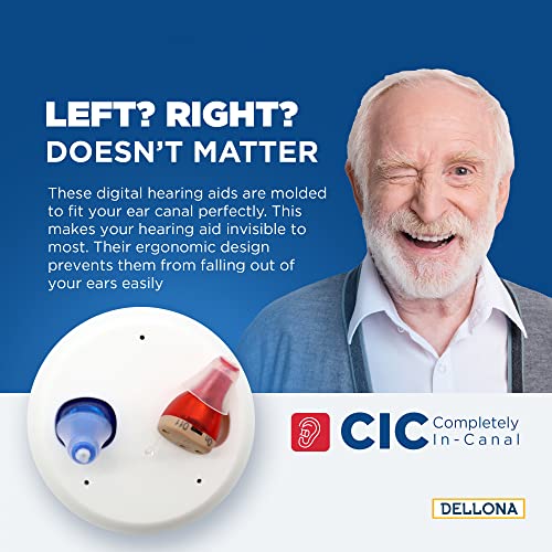 Dellona D20 Hearing Aids For Seniors Rechargeable With Noise Cancelling-(Cic) Hearing Aids For Adults, Color Hearing Amplifier, Completely In The Canal Hearing Aids Severe Hearing Loss W/Charging Base #TOP4