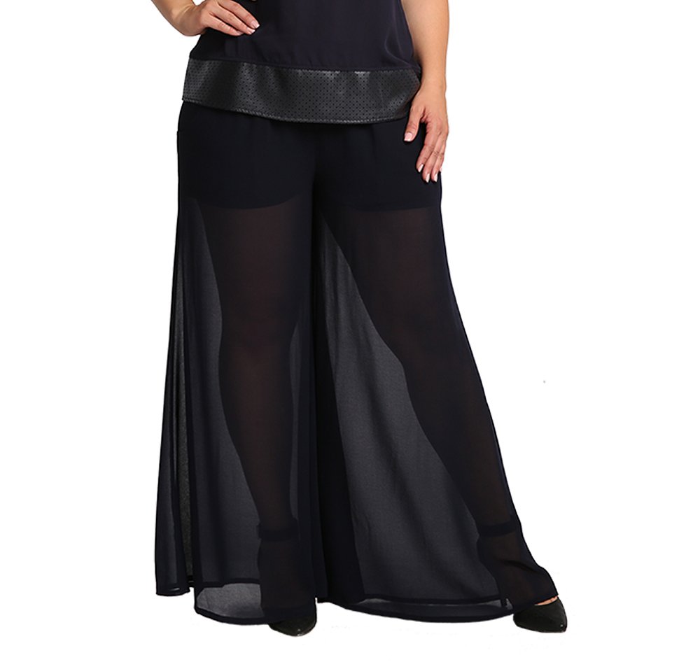 Standards Practices Plus Size Modern Womens Navy Chiffon Elastic Palazzo Pants