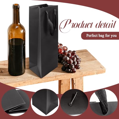 Czwestc 20 Pack Kraft Paper Wine Bags With Handles Black Wine Bottle Bags Bulkwine Gift Bags Shopping Bags Party Bags Retails Bags Whiskey Champagne Bottles Bags-3.5×4.3×13.8 In thumb #2