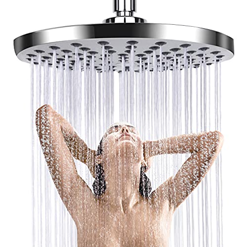 AiQInu Pomme de Douche Anti Calcaire, Tête de Douche en Acier Inoxydable,Pommeau de douche à effet pluie,Pommeau de Douche Fixes Economie d'Eau et Haute Pression pour Salle de Bain, 20 cm