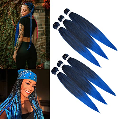 Ombre Braiding Hair Extensions 6 Pcs Easy Braiding Pre Stretched Hair Extension 26inch Synthetic Crochet Box Twist Braid Black&Blue