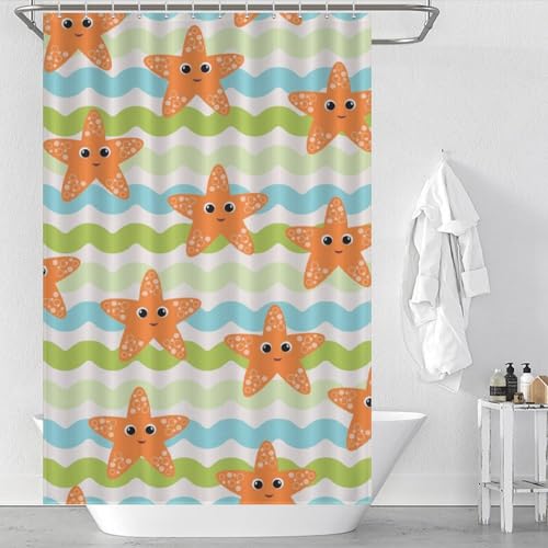 Rideau de douche polyester chevron étoile de mer 122x183 cm