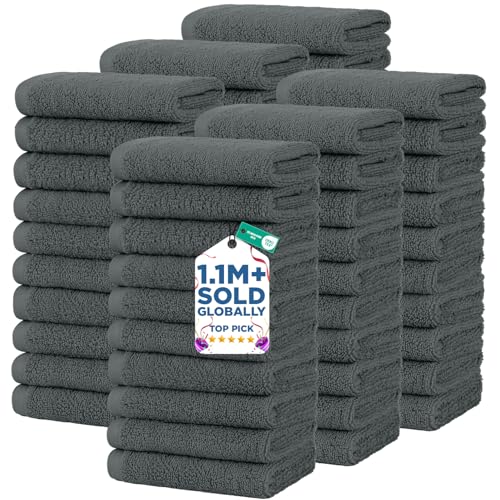 Image of DAN RIVER 60 Pack Wash Cloths for Showering [12x12] - 100% Cotton Washcloths Premium Quality Flannel Face Cloths for Bathroom, Highly Absorbent and Soft Feel Wash Clothes, Grey