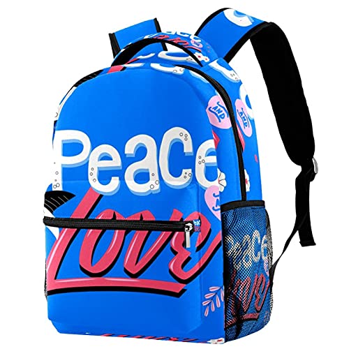 Sac à dos de voyage Bleu Love Peace idéal pour les sorties scolaires et le campus