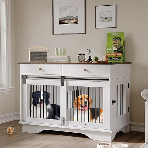 Dog Crate Furniture for 2 Dogs, 47" Double Dog Kennel