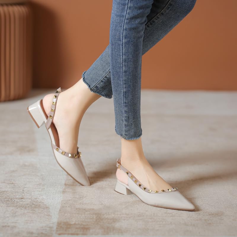 Womens Slingback Low Block Heels with Studded Closed Pointed Toe Buckle Strap Elegant Dressy Pumps Dress Shoes for Women3