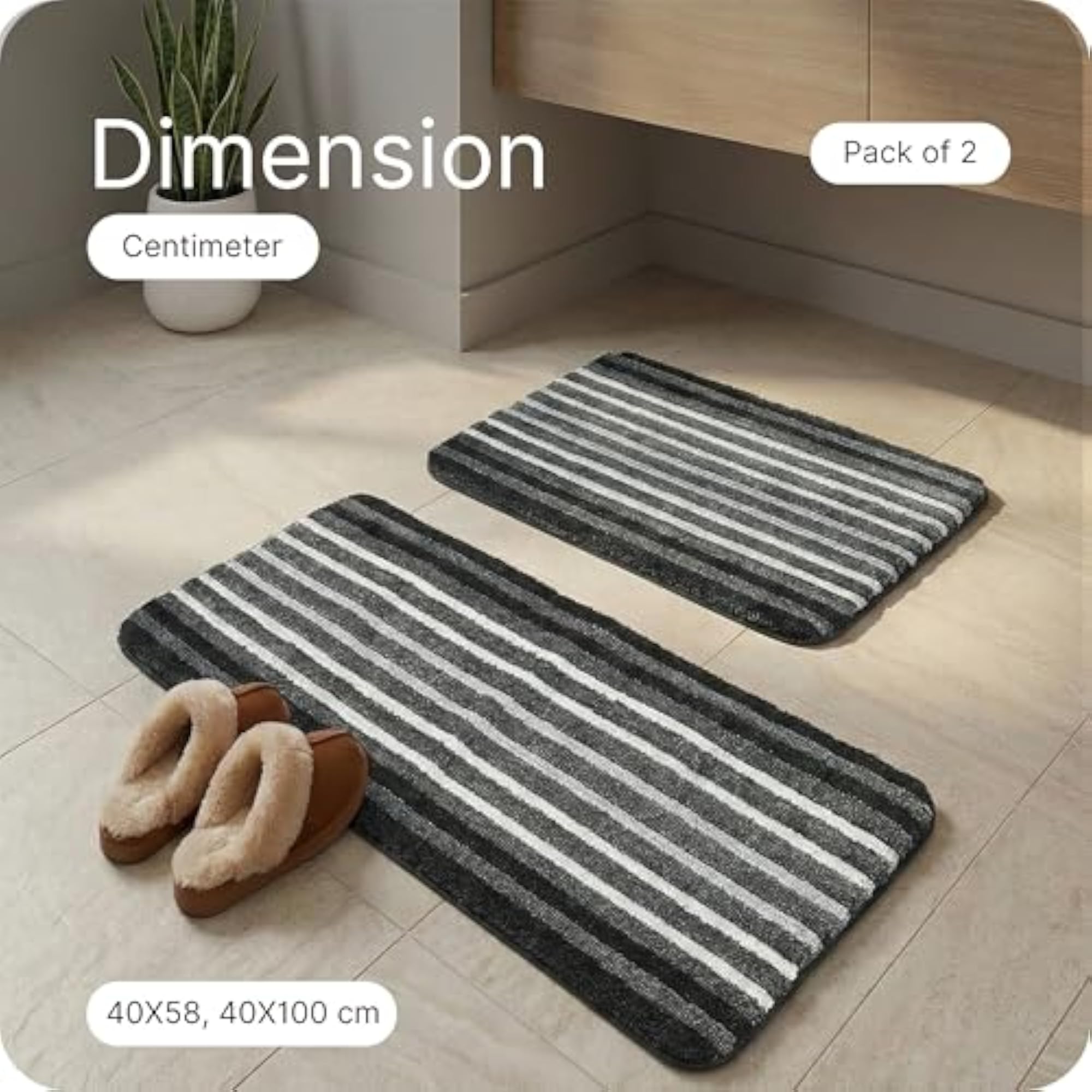 Microfiber Black Bathmat & Runner, 40X58, 40X100 cm