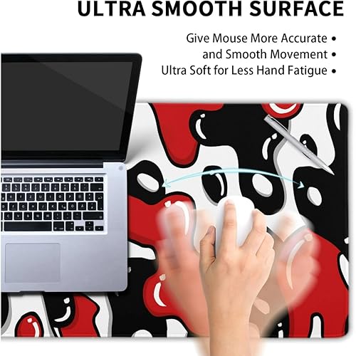 Image of Printed Gaming Mousepad - Premium Stitched Edges, Smooth Surface,Size 11x23 inches, Non-Slip Rubber Base - Ideal for Office & Gaming Setup (Cool Geometric Japanese)