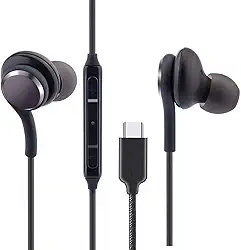 Fones de ouvido estéreo compatíveis com Samsung Galaxy Note 10, Note 10+, S10, S9 Plus, cabo trançado com microfone e controle remoto de volume - conector tipo C