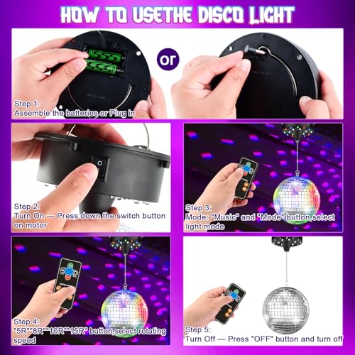 TAZKZZY atualizar bola de discoteca com luz e controle remoto, girador de bola de discoteca giratóri