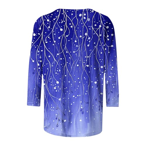 Image of 3 /4 Sleeve Tshirts Shirts for Women Vintage Flowers T Shirt Crew Neck Going Out Tops Elbow Length Sleeve Tops