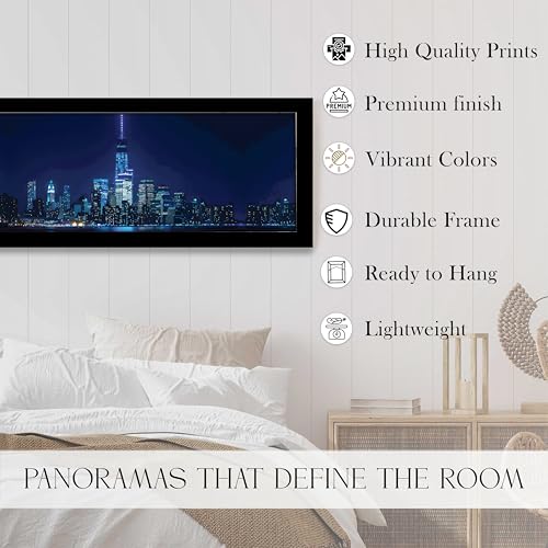 Image of PAINTINGMANTRA New York City Night Skyline View Wall Art Framed Luxury Paintings for Home Decoration, Living room, Bedroom and Office Decoration (99x38 CM)