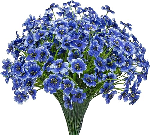 Gamity 15 Bundles Artificial Flowers UV Resistant Outdoor Plants No Fade Faux Plastic Shrubs Fake Silk Flowers Window Box Garden Porch Home Decoration(Blue)