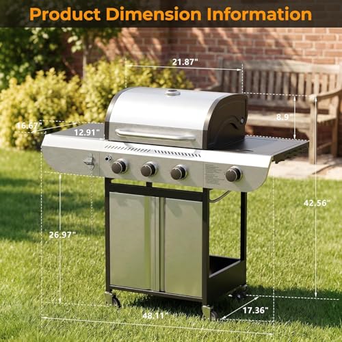 Image of COWSAR 34,000 BTU Propane Gas Grill 3-Burner with Side Burner