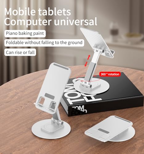 Image of 360 Rotating Cell Phone Stand for Desk (K39B-White) | Adjustable & Foldable Phone Holder, Aluminum Desktop Phone Stand with Anti-Slip Base, iPad Stand for Desk