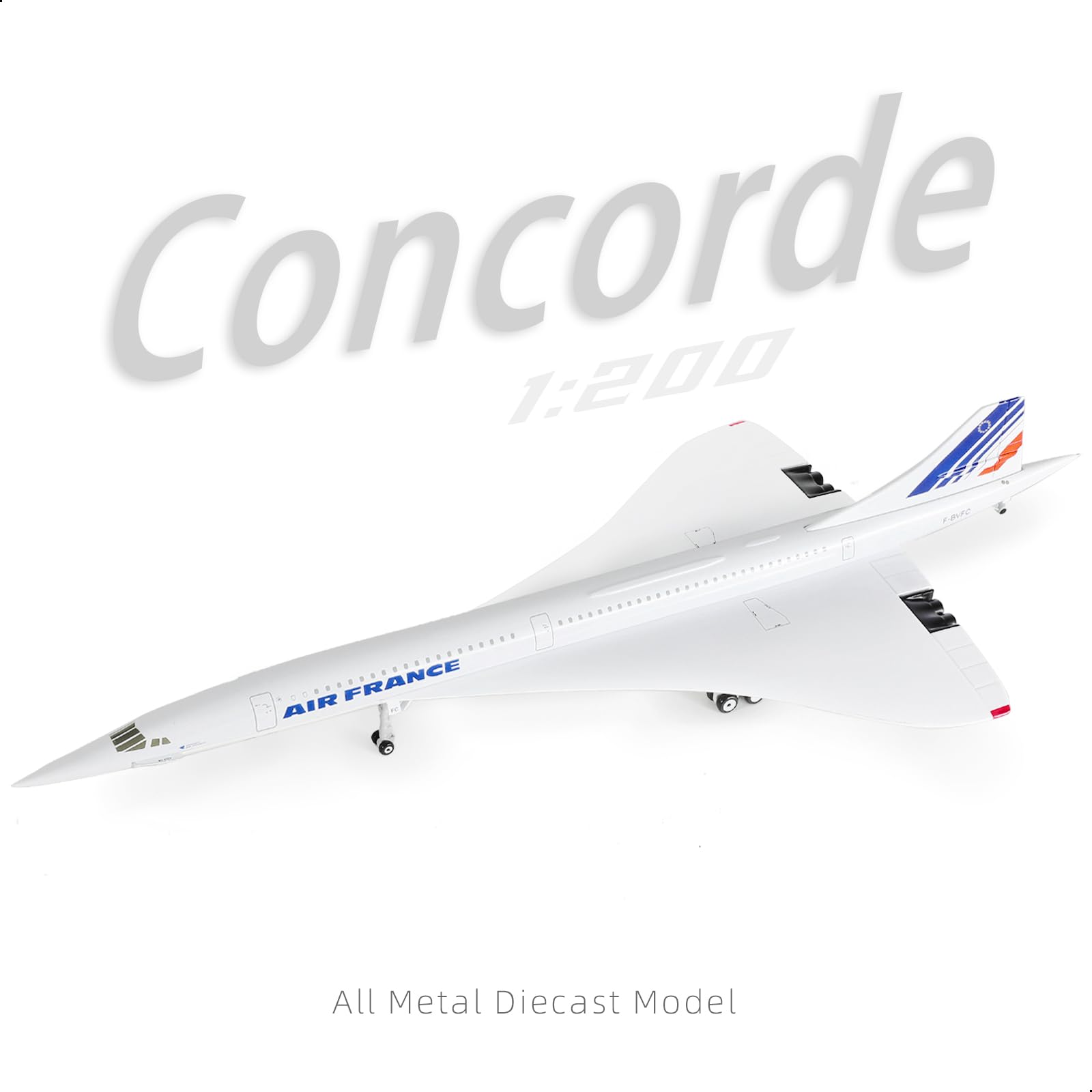 Kit de modelo de avión de metal fundido a escala 1/200 Concorde Air France con soporte, modelo Concorde para adultos entusiastas de la aviación, regalo o colección de aviones (12 pulgadas de