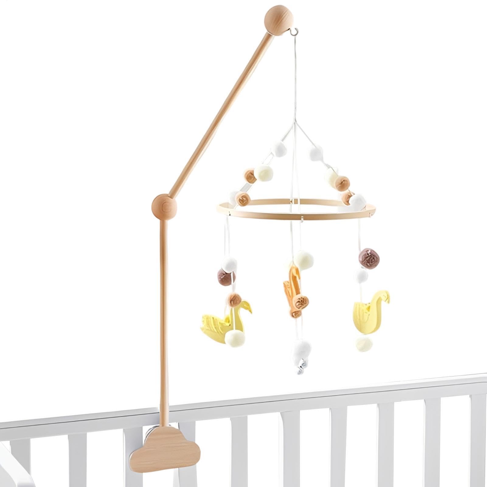 Supporto Giostrina Culla in Legno Naturale, Braccio Mobile Lettino Neonato Regolabile in Altezza, Asta Smontabile per Campanelli Eolici e Giocattoli Sospesi, Regalo di Nascita per neonatis