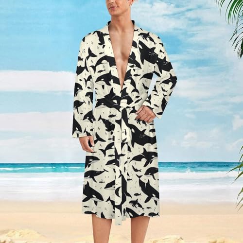 Killer Whale Funny Men's Robe Novelty Soft Lightweight Bathrobe Long-sleeve Spa Robes2