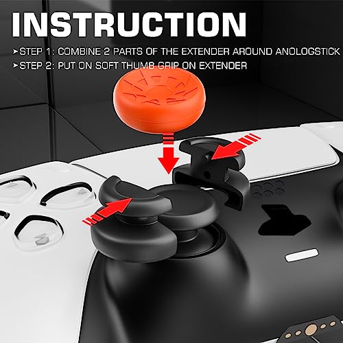 Image of PlayRealm NO FALLING OFF Thumbstick Extender & Silicone Grip Cover 2 Sets for PS5 & PS4 Controller (Turbo Orange)