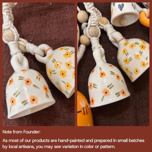 Image of Mundane | Macrame Bell Hanging with Handpainted Ceramic Bells | Wall & Balcony Home Decor (Yellow- Zelora Bells)