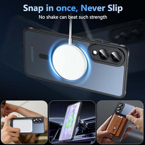 Image of OWKEY for Samsung Galaxy S25 Edge Case 6.7'', Magnetic S25 Edge Case for Magsafe with Tempered Glass Screen, [Shockproof Military] Translucent Back Slim Bumper Cover Phone Case s25 Edge, Black