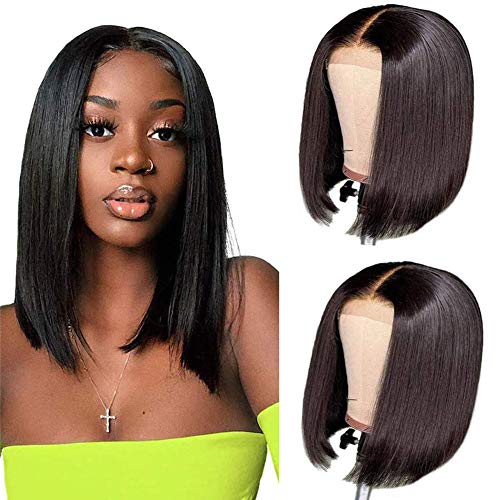 12 Inch Straight Bob Wig Human Hair 150% Density Bob Wigs for Black Women 4x6 Inch Lace Closure Wigs Brazilian Virgin Human Hair Wigs Natural Color