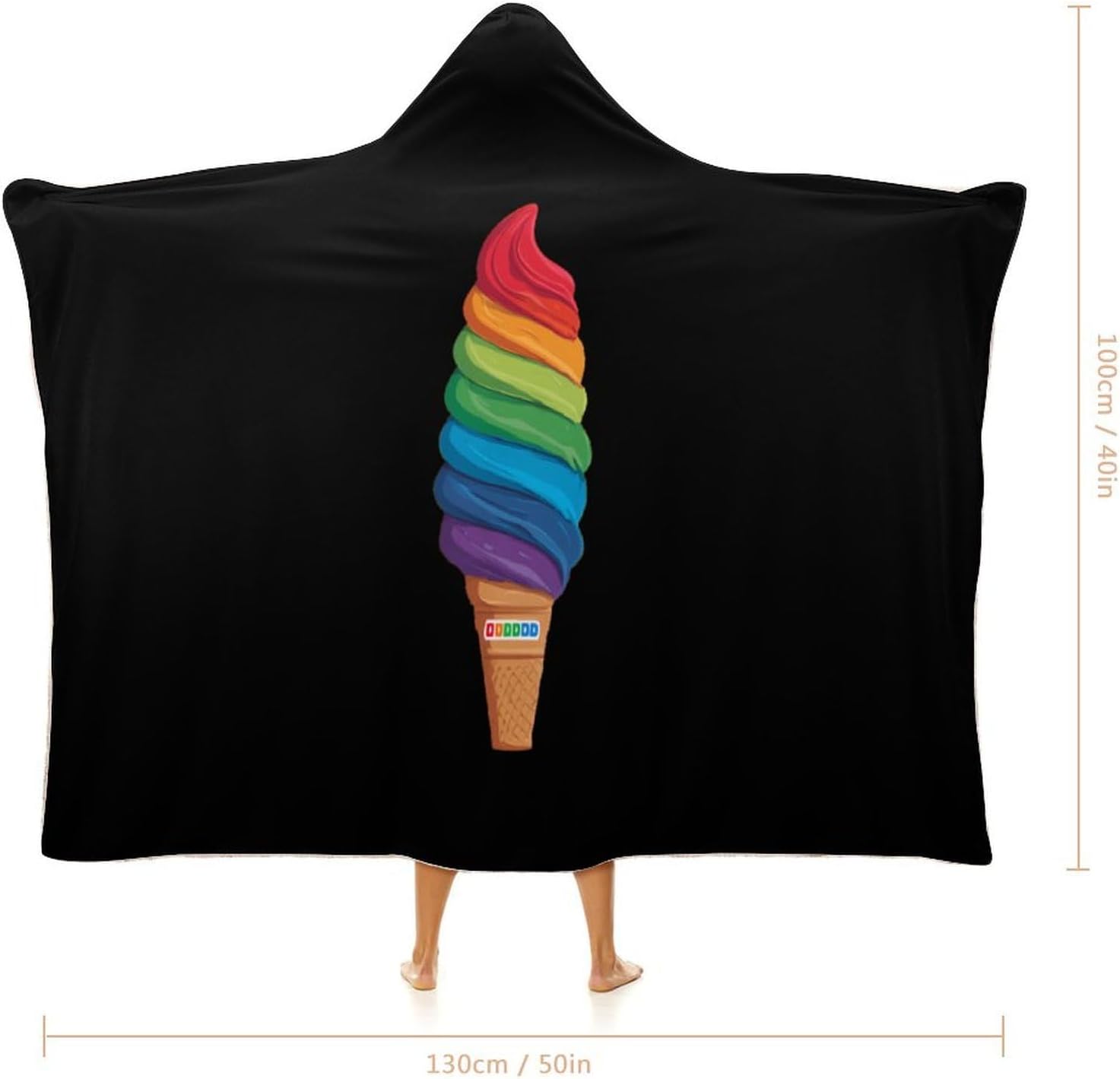 Rainbow Ice Cream Wearable Blanket Oversized Throw Cape | Cozy Hooded Blanket Gifts for Women Men