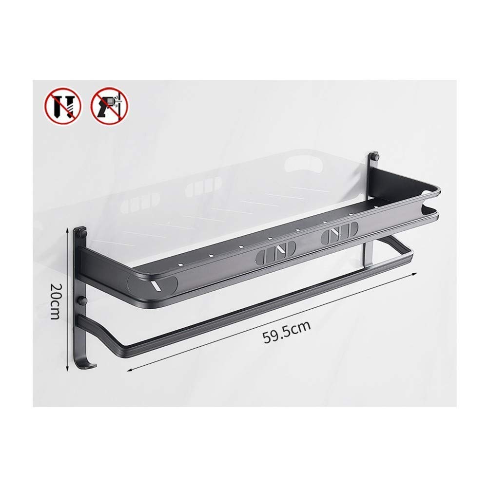 Bathroom Shelf Wall Mounted Black Aluminum Shower Shelves Bathroom Shelf Self Adhesive Fixy Shelves Shower Caddy with Hook
