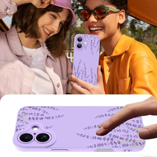 Image of Designed for iPhone 16 Case, Cute Lavender Flower Floral Pattern Design, Slim Soft TPU Liquid Silicone Protective Cover for Women Girls - Purple