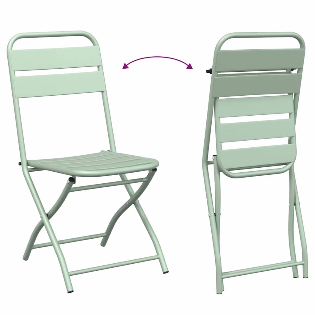 Set bistrot pieghevole in acciaio verde 3 pezzi con tavolo rettangolare e due sedie pieghevoli, design moderno per giardino, terrazza o balcone, compatto e facile da pulire.