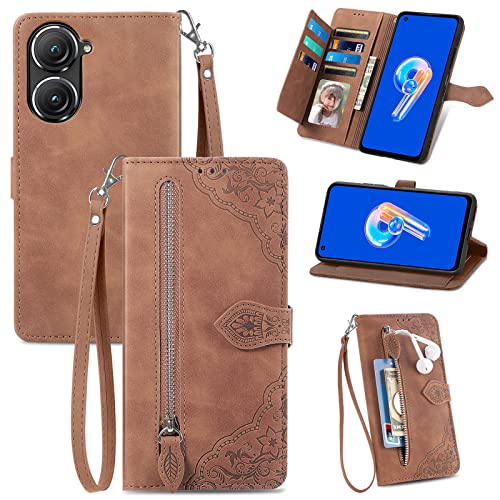 JayModCase Funda para ASUS Zenfone 10 / 10Z /9 5G /9z, Tipo Cartera Cuero Flip Carcasa Protectora, con Ranuras para Tarjetas Cierre magnético función Atril Estuche para ASUS Zenfone 10Z - Marrón