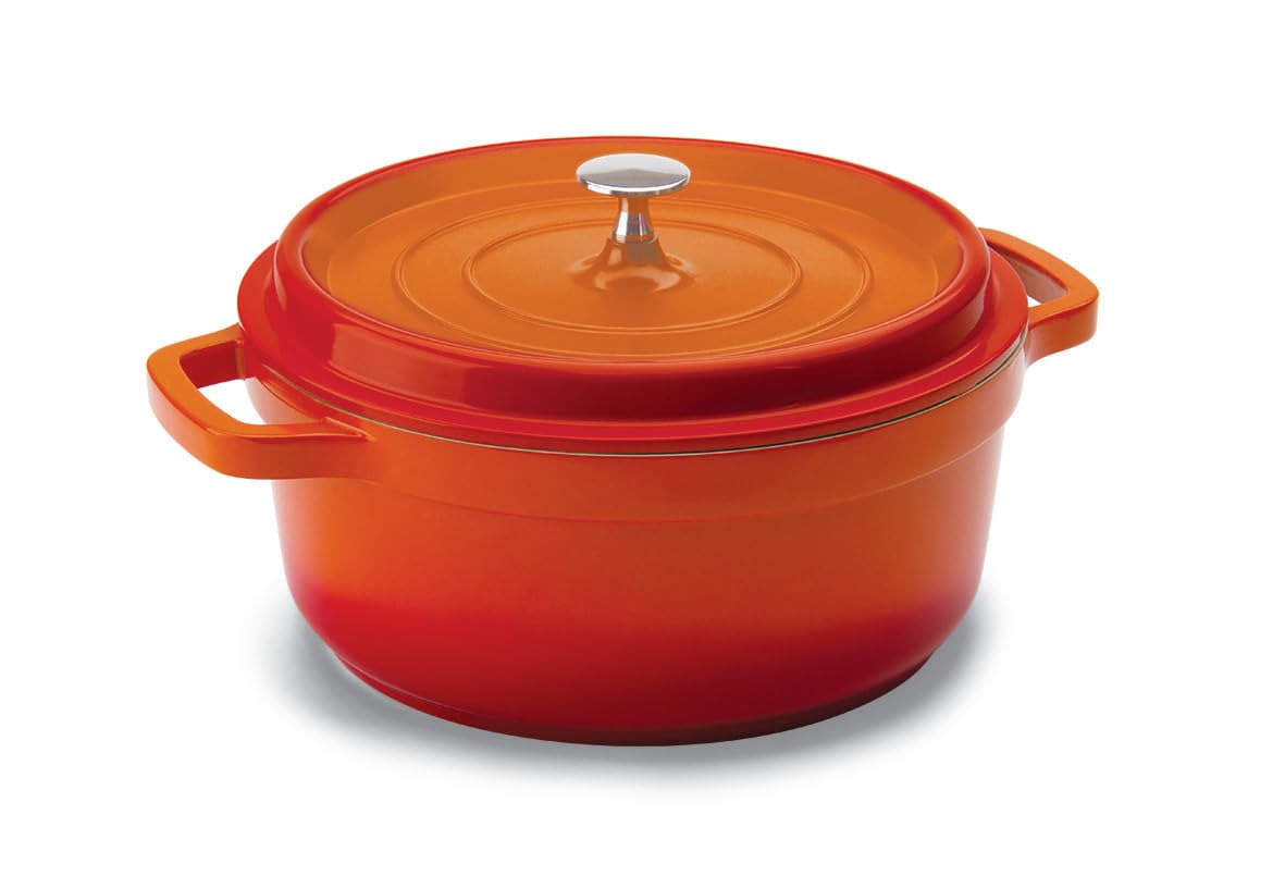 Mundial Cast-Aluminum Dutch Oven 4 Qt., Large Dutch Oven Pot with Lid & Handles for All Stoves Including Induction – Dishwasher- & Oven-Safe Casserole Cookware with Nonstick Ceramic Enamel, Orange