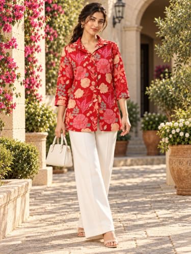 feranoid Versatile Collared Shirt for Women (Red, S-3XL) - Image 8