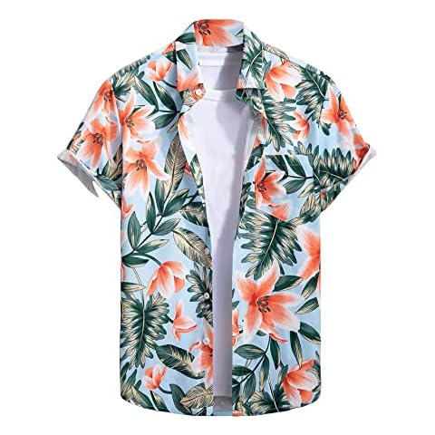 DIDK Men's Floral Tropical Print Hawaiian Shirts Button Down Short Sleeve Summer Shirt Tops Green Blue Multi M Cover
