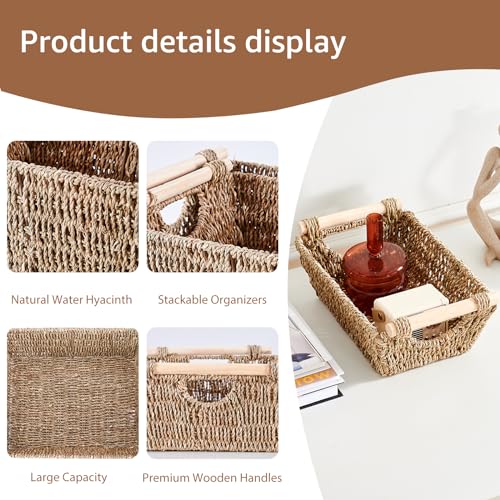 Lgenhoom NX218-B-HC-M-2P Trapezoid Seagrass Basket Large Wicker Storage Baskets Handwoven Shelf Baskets thumb #3
