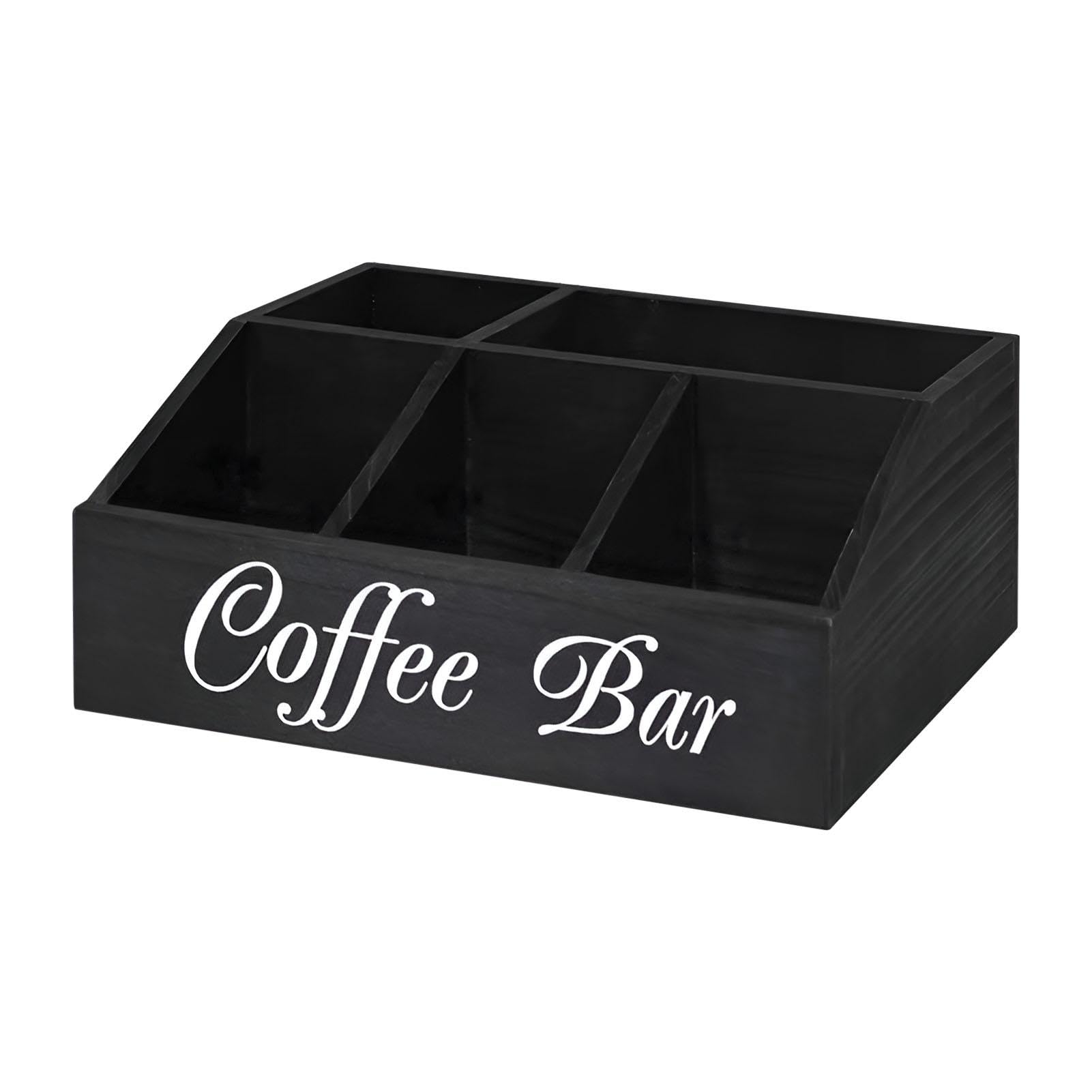 Étagère à café en bois | Organisateur de condiments de café | Plateau de rangement pour café | Panier de rangement pour dosettes de café avec séparateurs amovibles pour la maison, le bureau
