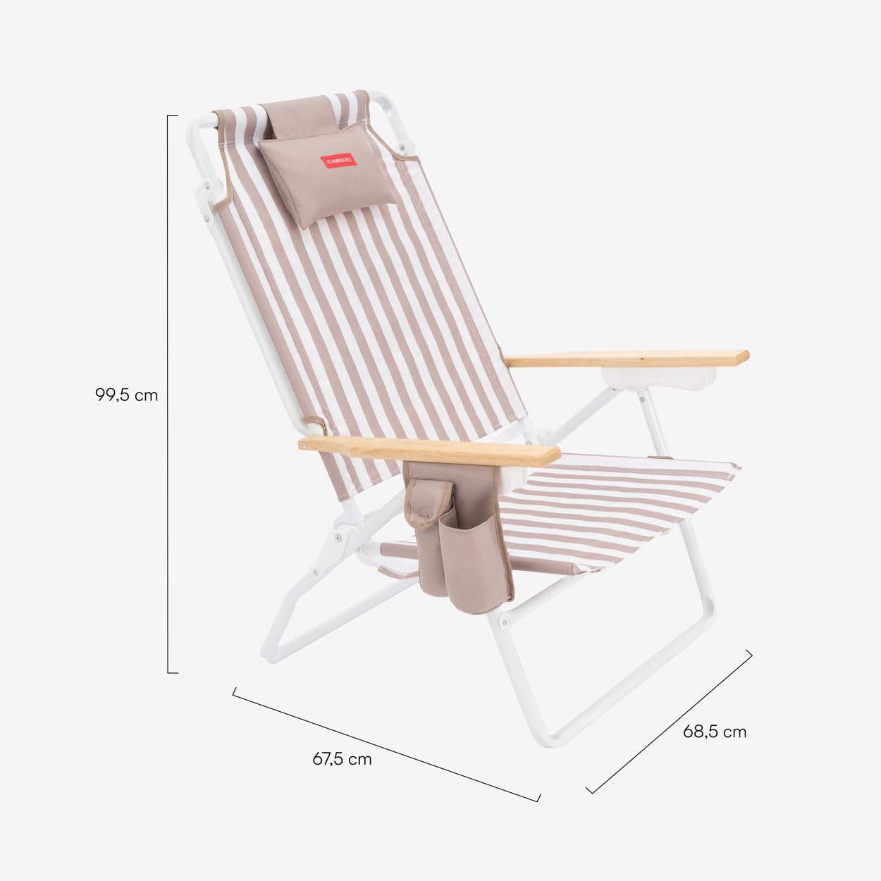 Flamingueo Składane krzesła plażowe 2 szt. - 5 pozycji - kieszeń izolowana na zimno - kieszeń na telefon komórkowy - uchwyty do plecaka, ergonomiczna poduszka, aluminium i poliester, beżowy