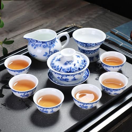 Image of Liang baobao Chinese Traditional Tea Tasting Cup Set of 4, 2oz White Porcelain Mini Cups for Gongfu Tea Ceremony (Butterfly Love Flower)