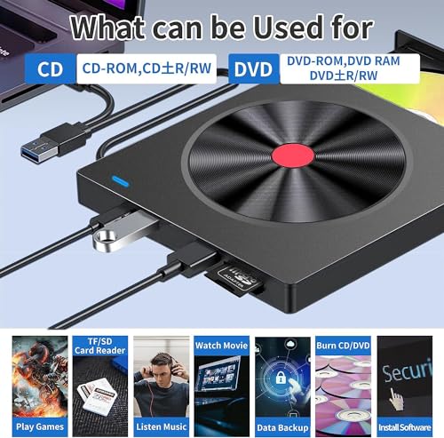 Lecteur CD DVD externe compatible Windows Mac Linux avec graveur noir USB - 3