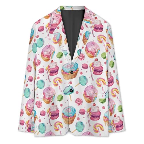 Lollipop Candy Macaroon Cupcake Mens Suit Jacket Lapel Blazers 2 Button Business Coat Tuxedo for Wedding Dinner3